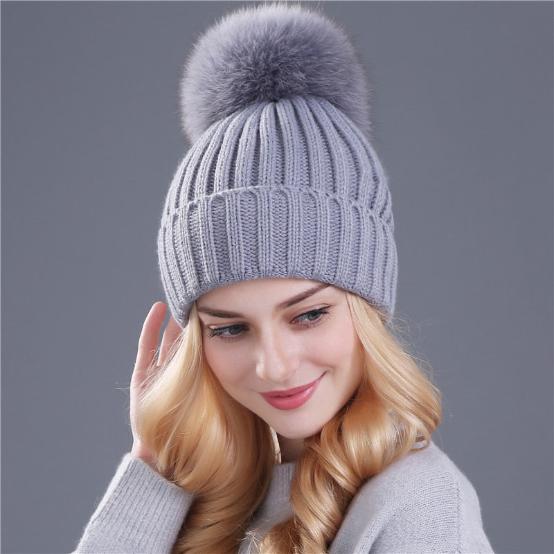 ENJOYFUR Natural Raccoon Fur Pom Poms Hat Female Warm Wool Women's Cap  Twist-type Knitted Girl Winter Hats skullies Beanies - AliExpress