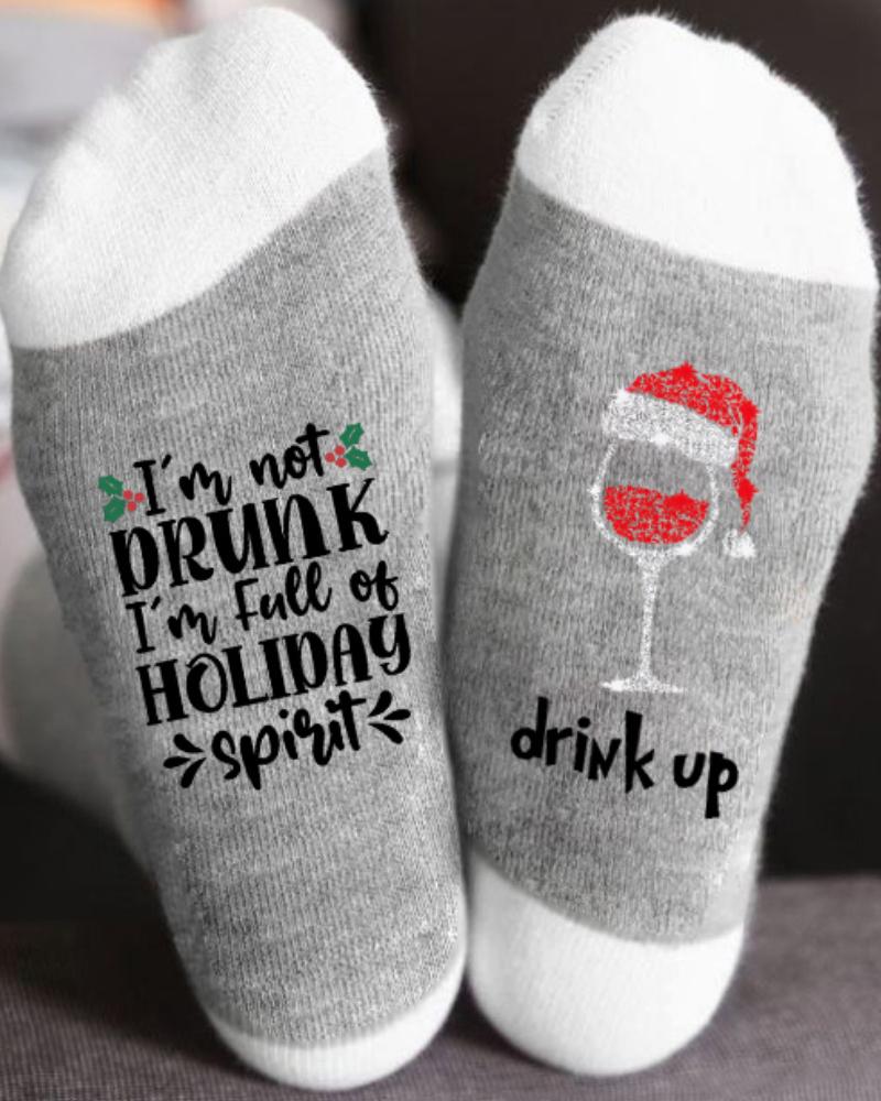 Aveuri-Black Friday Cyber ??Monday Christmas gifts1Pair Christmas Wine Glass Letter Print Socks