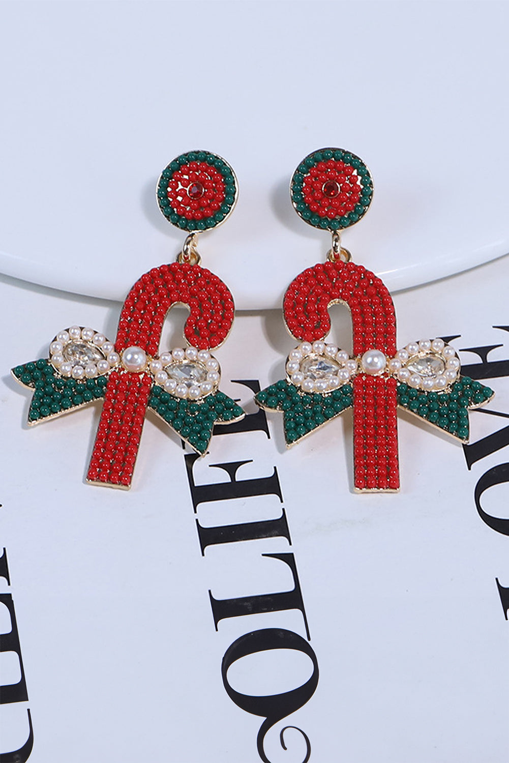 Aveuri-Black Friday Cyber ??Monday Christmas Racing Red Christmas Sweet Candy Canes Beaded Earrings