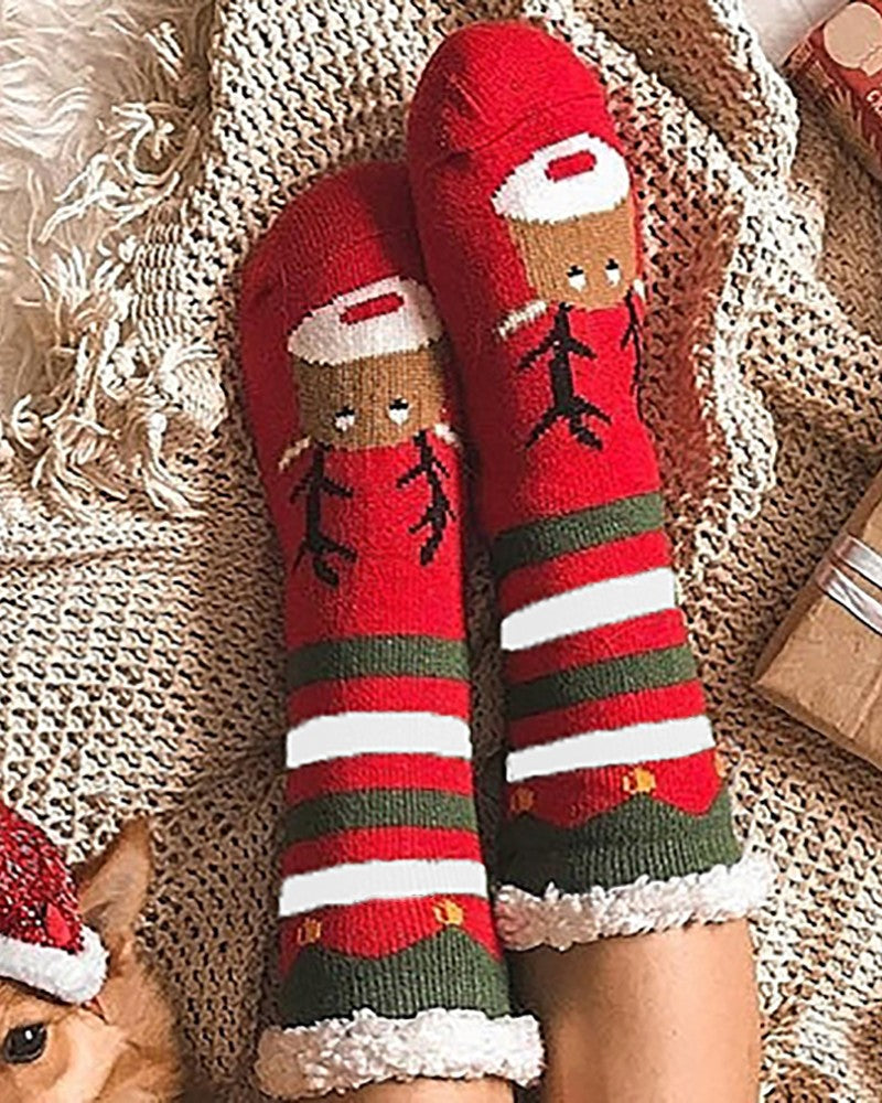 Aveuri-Black Friday Cyber ??Monday Christmas gifts1Pair Christmas Elk Print Striped Fluffy Socks