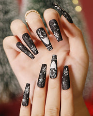 Aveuri-Black Friday Cyber ??Monday Christmas gifts24pcs Christmas Reindeer Snowflake Design Matte Press on Coffin False Nails Set