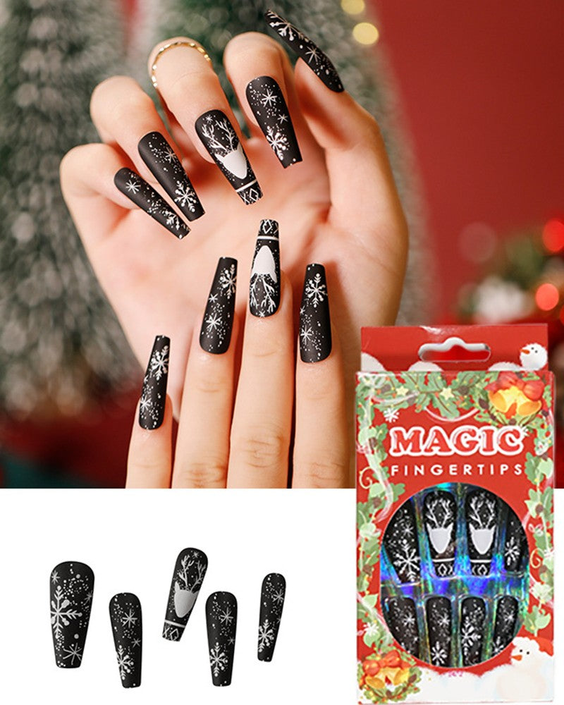 Aveuri-Black Friday Cyber ??Monday Christmas gifts24pcs Christmas Reindeer Snowflake Design Matte Press on Coffin False Nails Set