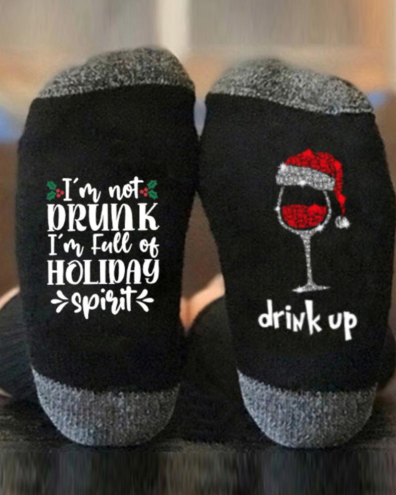 Aveuri-Black Friday Cyber ??Monday Christmas gifts1Pair Christmas Wine Glass Letter Print Socks