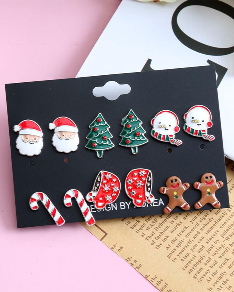 Aveuri-Black Friday Cyber ??Monday Christmas gifts6Pairs Christmas Santa Claus Gingerbread Man Shaped Stud Earrings Set