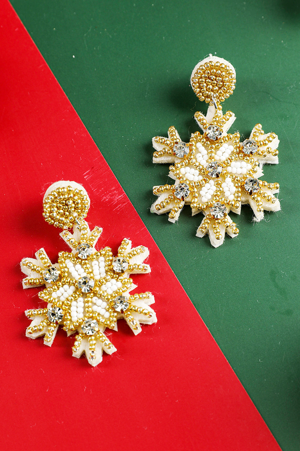 Aveuri-Black Friday Cyber ??Monday Christmas Gold Christmas Snowflake Rhinestone Rice Beaded Drop Earrings