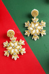 Aveuri-Black Friday Cyber ??Monday Christmas Gold Christmas Snowflake Rhinestone Rice Beaded Drop Earrings