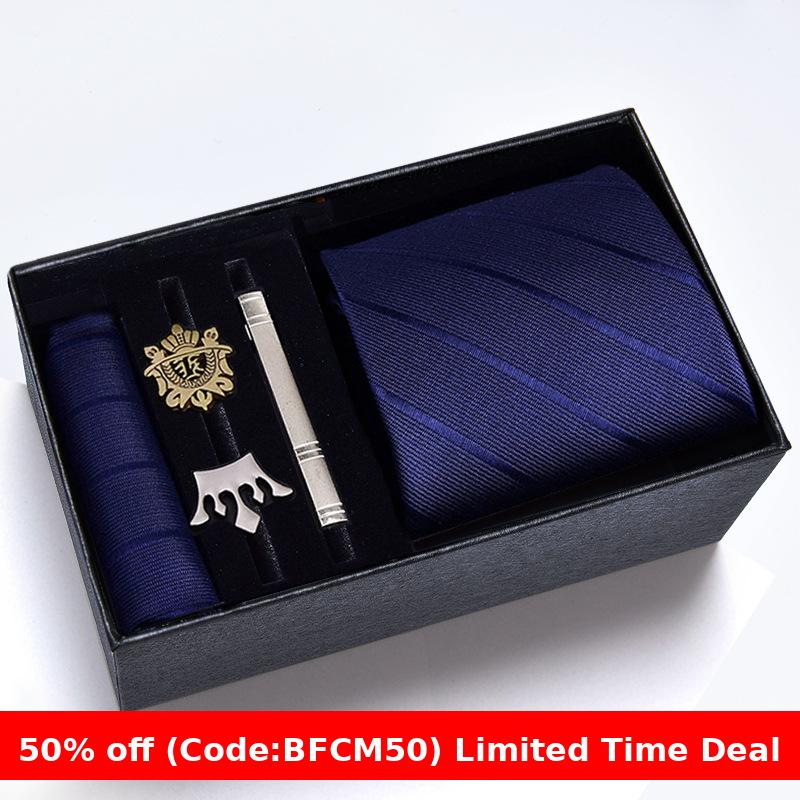 burly men Christmas gifts idea for friend/family Cyber Monday 2024 Gift Box Men's Tie Six Pieces Suit 8cm Formal Wear Business Tie Brooch Square Scarf Tie Clip Suit