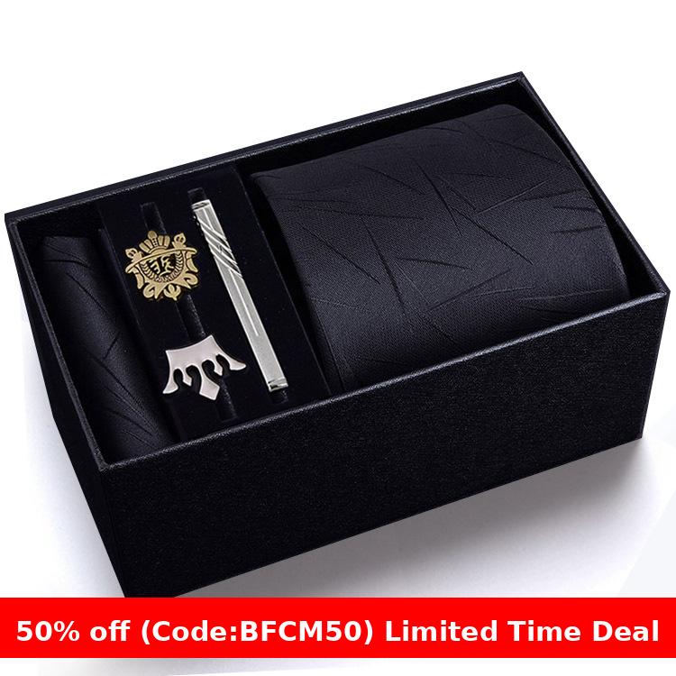 burly men Christmas gifts idea for friend/family Cyber Monday 2024 Gift Box Men's Tie Six Pieces Suit 8cm Formal Wear Business Tie Brooch Square Scarf Tie Clip Suit