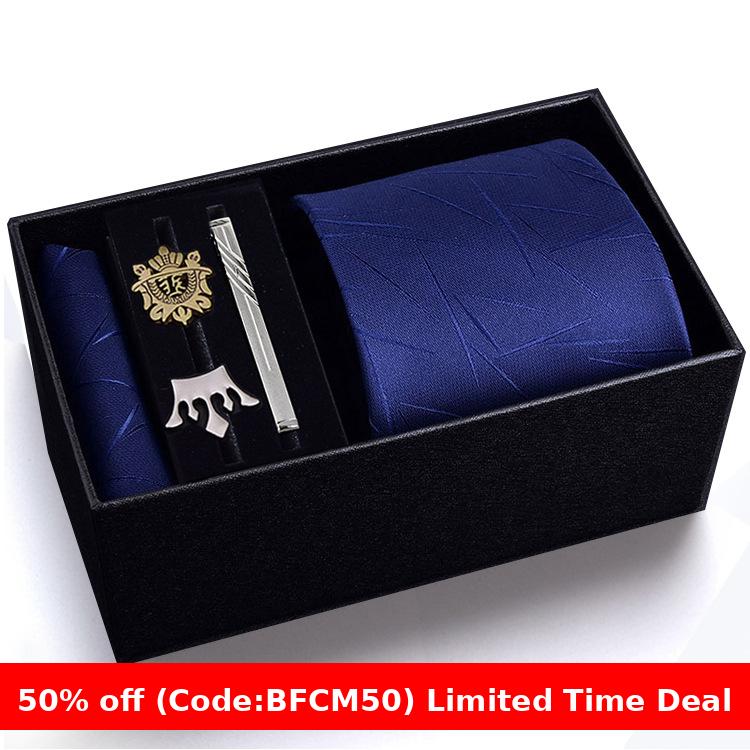 burly men Christmas gifts idea for friend/family Cyber Monday 2024 Gift Box Men's Tie Six Pieces Suit 8cm Formal Wear Business Tie Brooch Square Scarf Tie Clip Suit