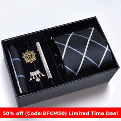 burly men Christmas gifts idea for friend/family Cyber Monday 2024 Gift Box Men's Tie Six Pieces Suit 8cm Formal Wear Business Tie Brooch Square Scarf Tie Clip Suit