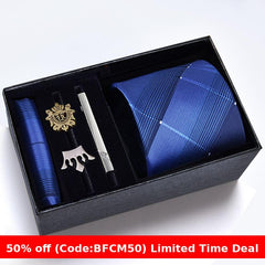 burly men Christmas gifts idea for friend/family Cyber Monday 2024 Gift Box Men's Tie Six Pieces Suit 8cm Formal Wear Business Tie Brooch Square Scarf Tie Clip Suit