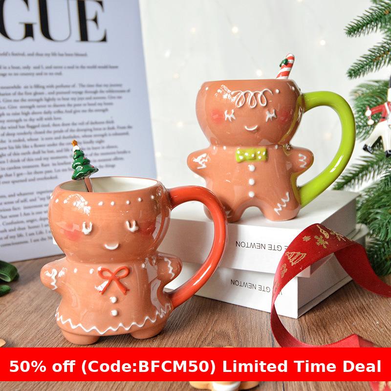 christmas aesthetic Christmas gifts idea Cute Chubby Doodle Ginger Cake Man Mug Couple Drinking Cup Christmas Decorations Gift Cyber Monday 2024