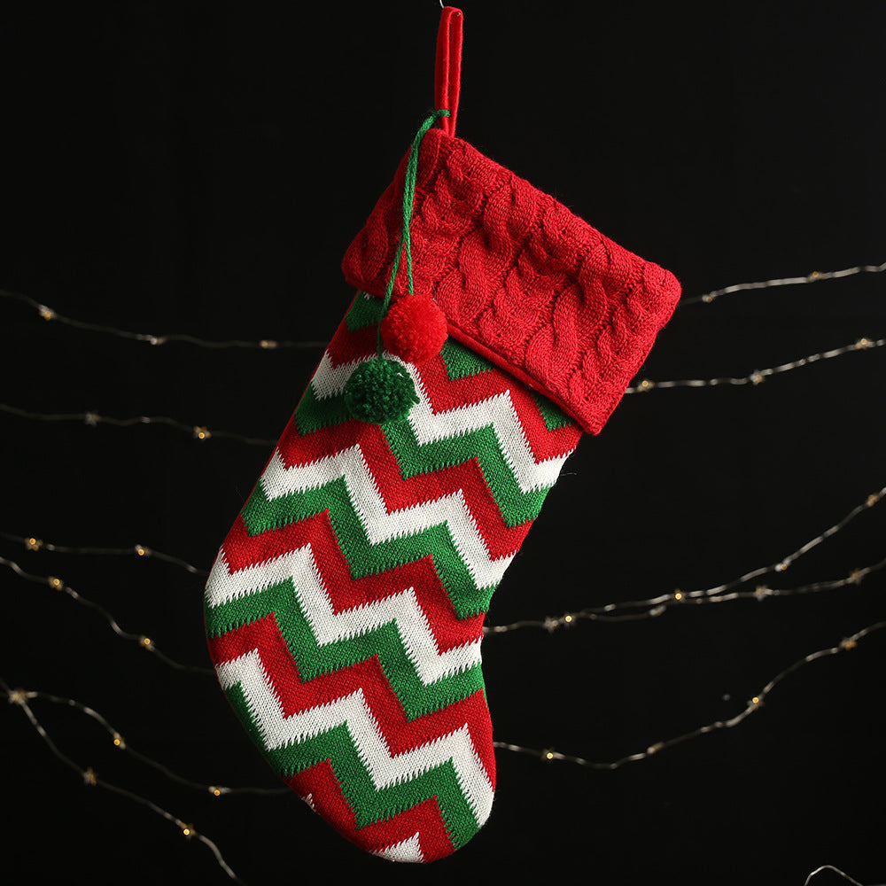 Black Friday Cyber ​​Monday Christmas Decorations Wool Socks Red and White Elk Gift Bag Children Gift Bag Knitted Christmas Socks