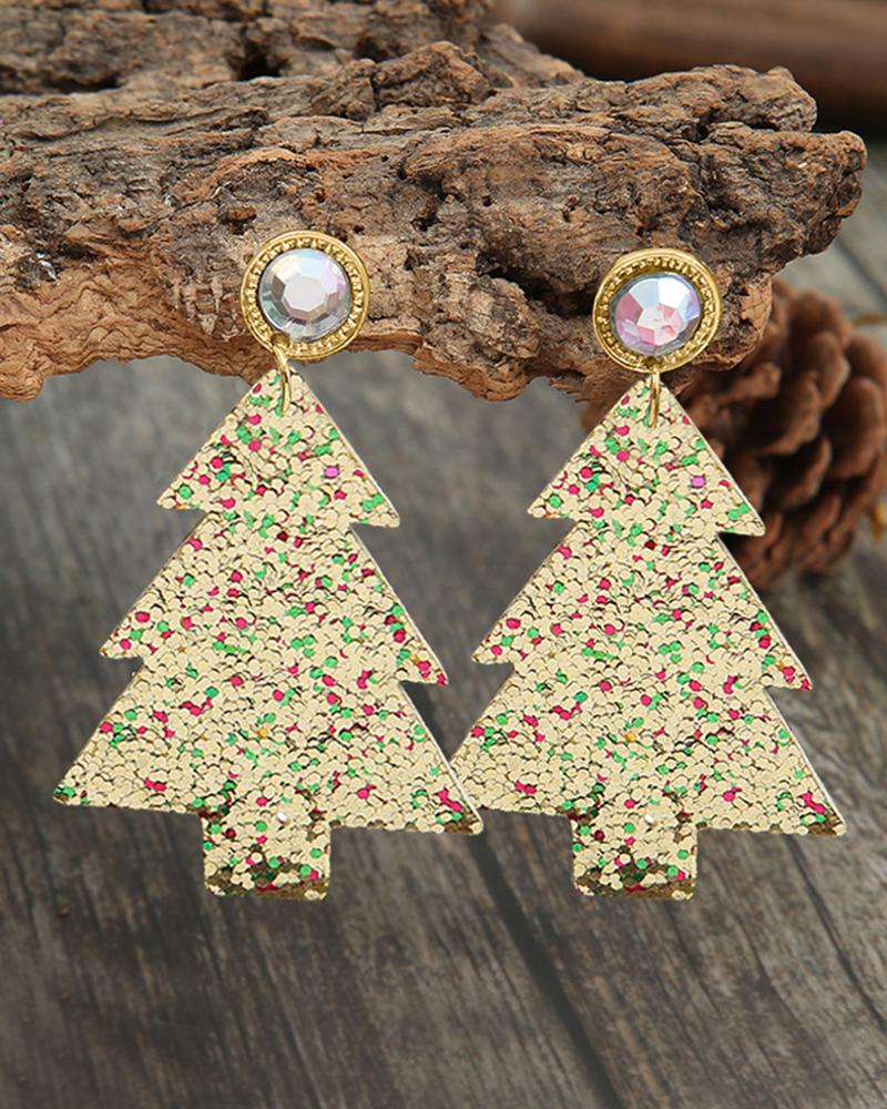 Aveuri-Black Friday Cyber ??Monday Christmas gifts1Pair Christmas Tree Shaped Rhinestone Sequin Drop Earrings