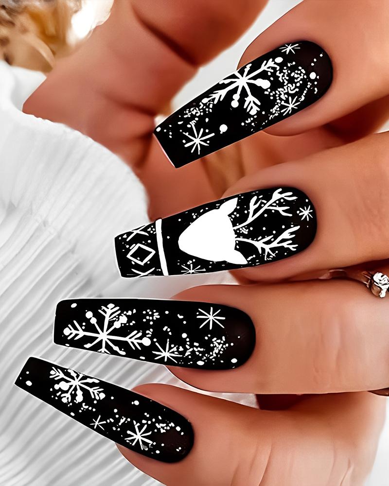 Aveuri-Black Friday Cyber ??Monday Christmas gifts24pcs Christmas Reindeer Snowflake Design Matte Press on Coffin False Nails Set