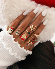 Aveuri-Black Friday Cyber ??Monday Christmas gifts8pcs Christmas Santa Tree Gift Elk Candy Cane Rings Set