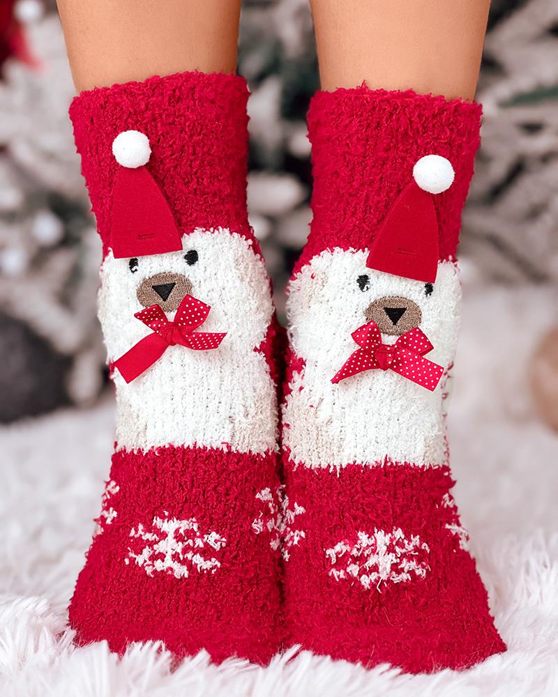 Aveuri-Black Friday Cyber ??Monday Christmas gifts1Pair Christmas Snowflake Elk Snowman Pattern Fuzzy Thermal Socks