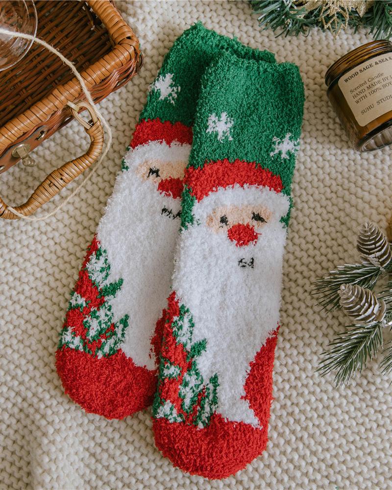 Aveuri-Black Friday Cyber ??Monday Christmas gifts1Pair Christmas Santa Claus Elk Pattern Fluffy Socks