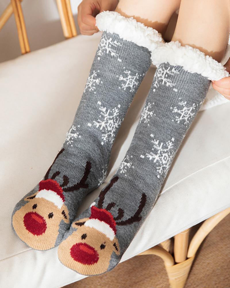 Aveuri-Black Friday Cyber ??Monday Christmas gifts1Pair Christmas Reindeer Snowflake Cartoon Slogan Knit Thermal Socks