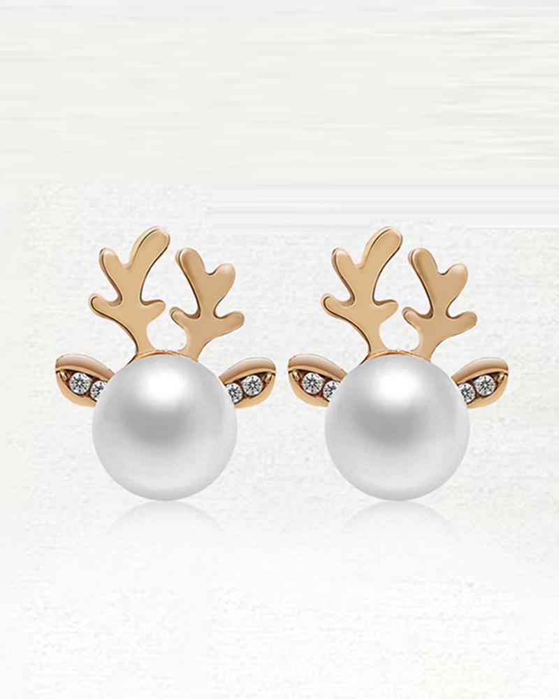 Aveuri-Black Friday Cyber ??Monday Christmas gifts1Pair Christmas Elk Antler Shaped Pearls Earrings