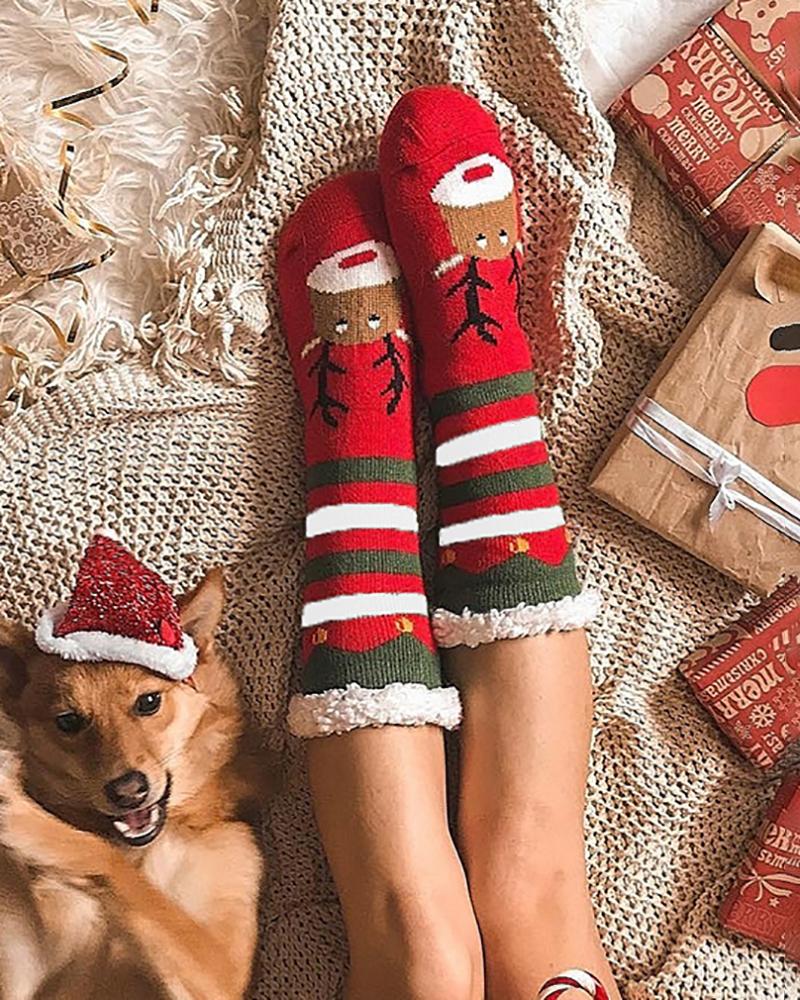 Aveuri-Black Friday Cyber ??Monday Christmas gifts1Pair Christmas Elk Print Striped Fluffy Socks