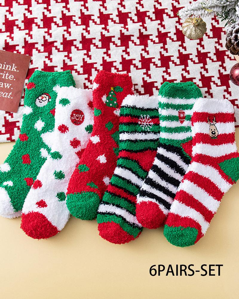 Aveuri-Black Friday Cyber ??Monday Christmas gifts6Pairs Christmas Cartoon Graphic Fuzzy Thermal Socks Set