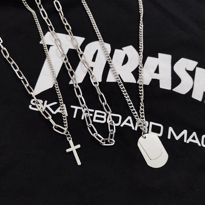 Aveuri-Christmas Thanksgiving Gifts Idea_Minimalist Hip-hop Punk Trendy Cross Sweater Chain Necklace Set