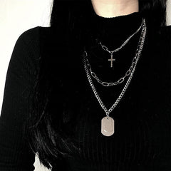 Aveuri-Christmas Thanksgiving Gifts Idea_Minimalist Hip-hop Punk Trendy Cross Sweater Chain Necklace Set