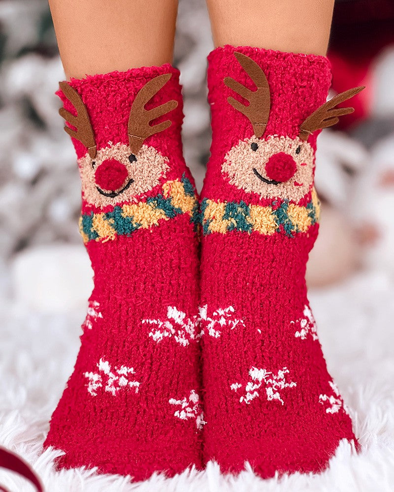 Aveuri-Black Friday Cyber ??Monday Christmas gifts1Pair Christmas Snowflake Elk Snowman Pattern Fuzzy Thermal Socks