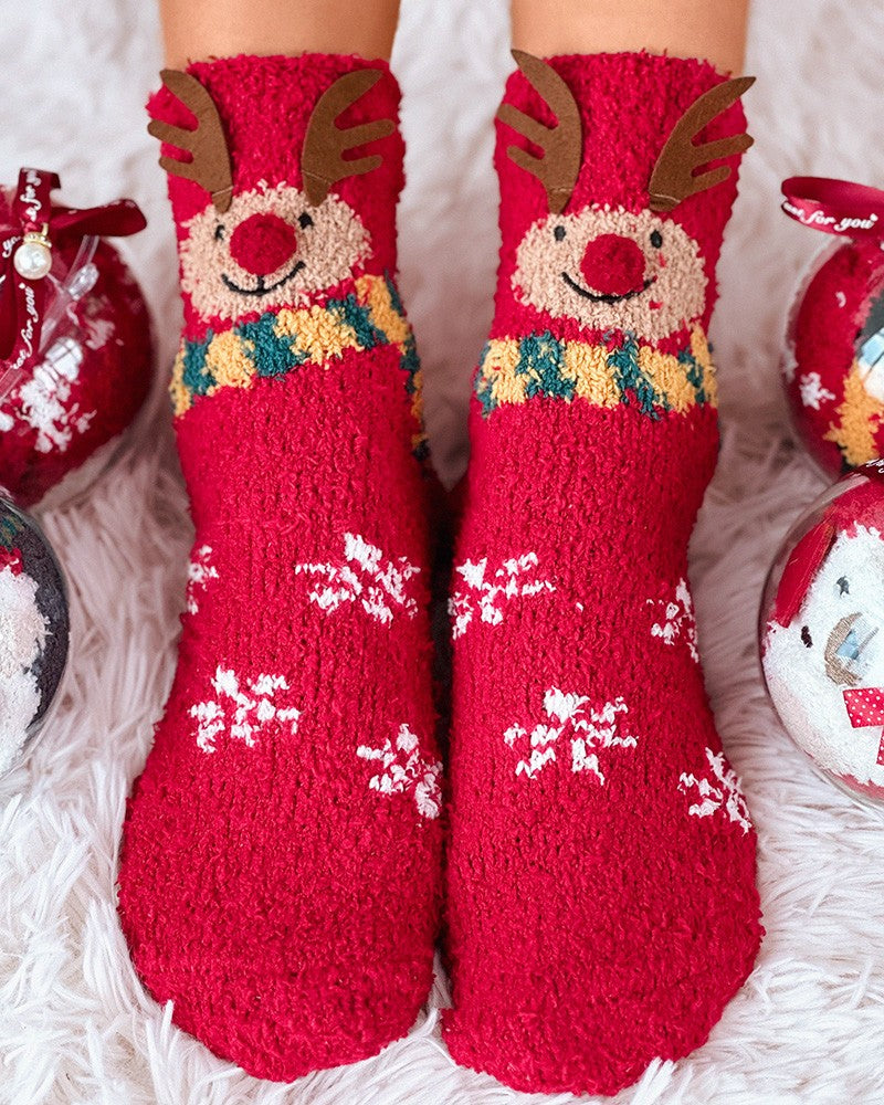 Aveuri-Black Friday Cyber ??Monday Christmas gifts1Pair Christmas Snowflake Elk Snowman Pattern Fuzzy Thermal Socks