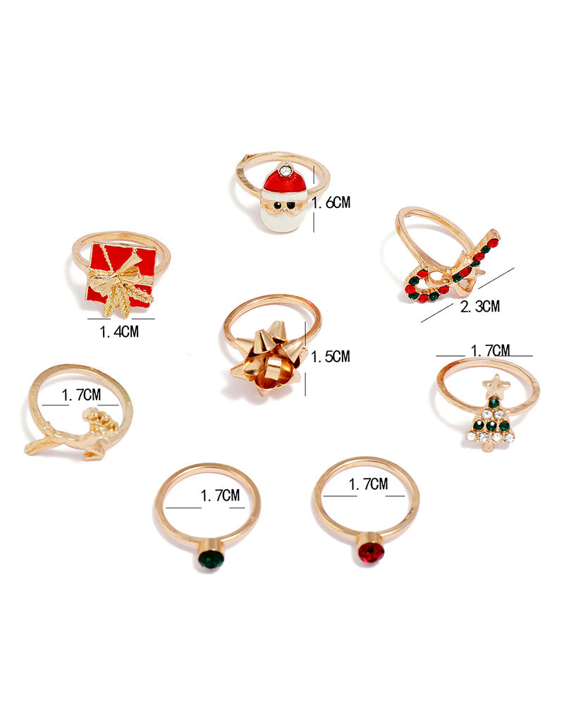 Aveuri-Black Friday Cyber ??Monday Christmas gifts8pcs Christmas Santa Tree Gift Elk Candy Cane Rings Set