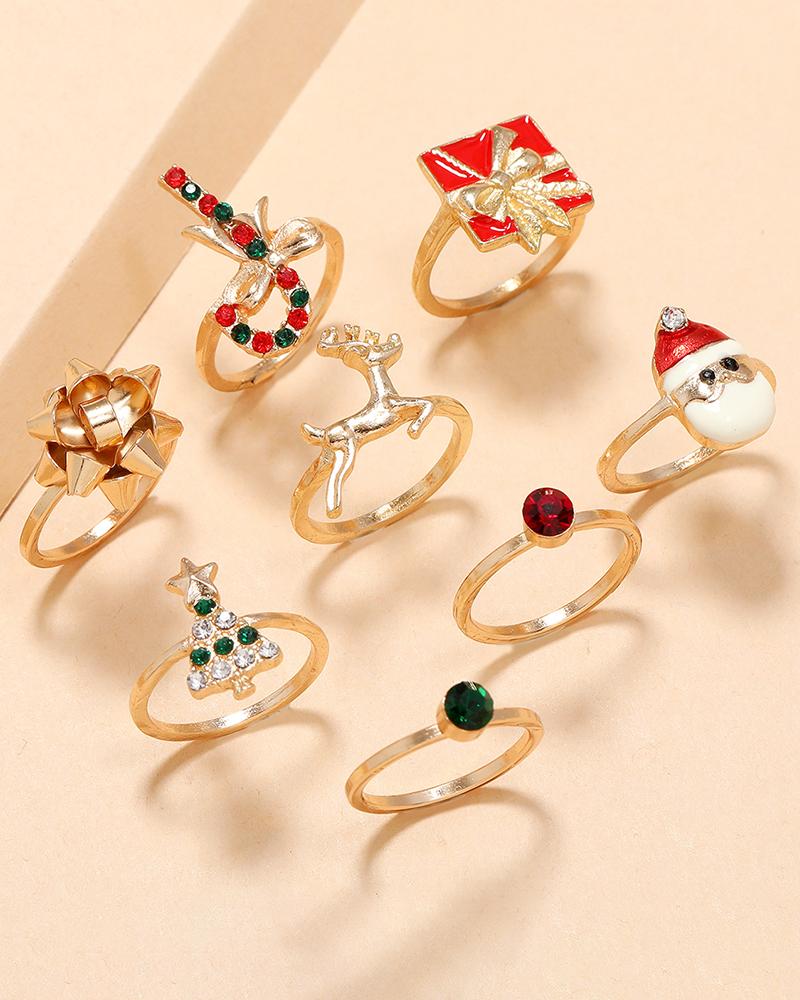 Aveuri-Black Friday Cyber ??Monday Christmas gifts8pcs Christmas Santa Tree Gift Elk Candy Cane Rings Set