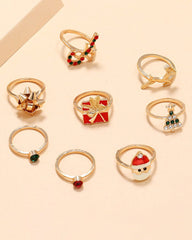 Aveuri-Black Friday Cyber ??Monday Christmas gifts8pcs Christmas Santa Tree Gift Elk Candy Cane Rings Set