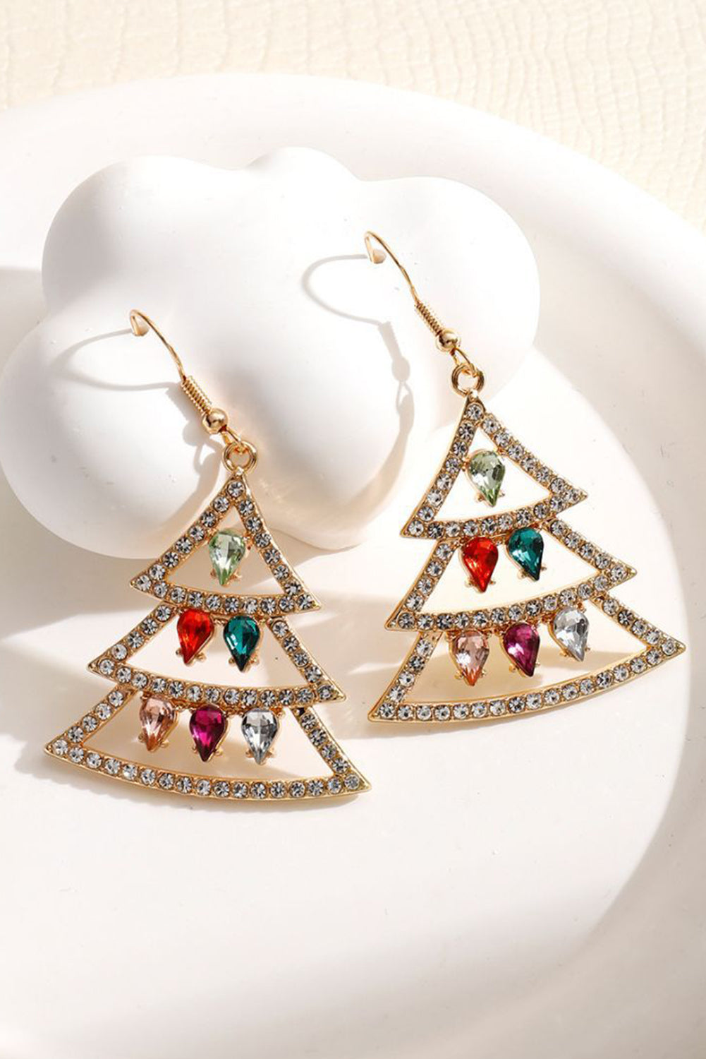 Aveuri-Black Friday Cyber ??Monday Christmas Gold Gem Decor Rhinestone Christmas Tree Holiday Hook Earrings