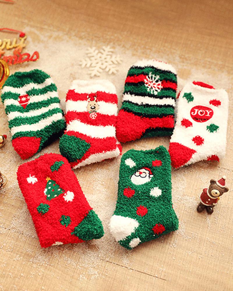 Aveuri-Black Friday Cyber ??Monday Christmas gifts6Pairs Christmas Cartoon Graphic Fuzzy Thermal Socks Set