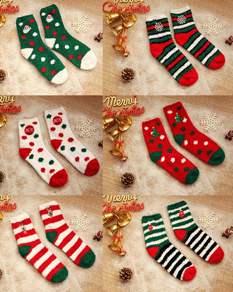 Aveuri-Black Friday Cyber ??Monday Christmas gifts6Pairs Christmas Cartoon Graphic Fuzzy Thermal Socks Set