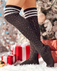 Aveuri-Black Friday Cyber ??Monday Christmas gifts1Pair Christmas Striped Print Rhinestone Decor Long Socks