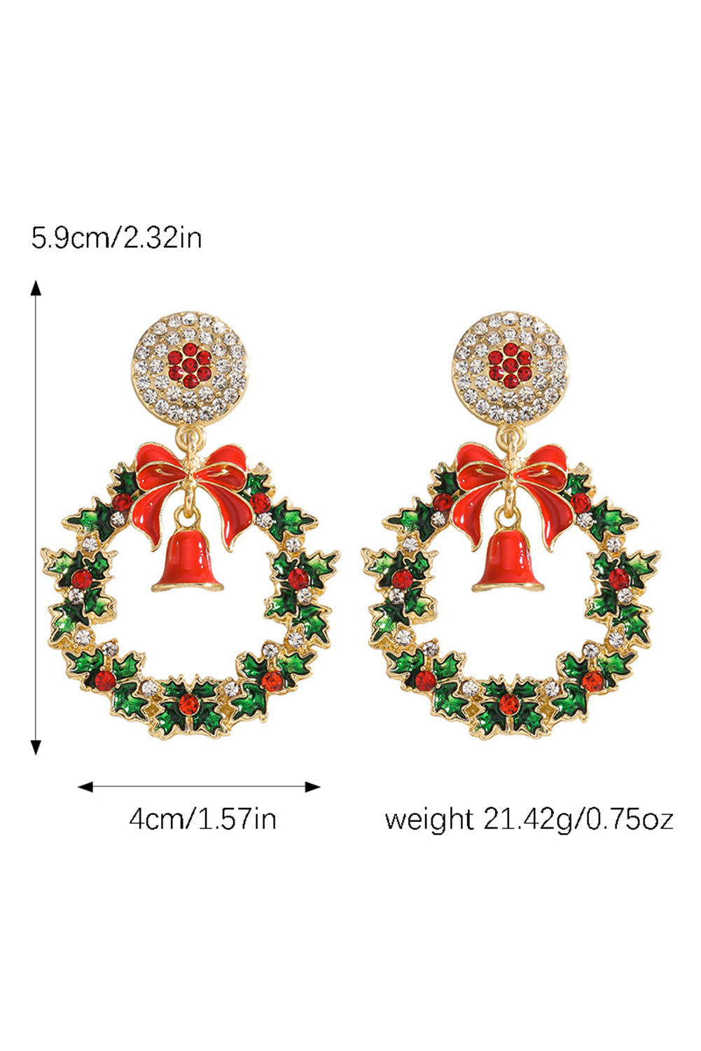 Aveuri-Black Friday Cyber ??Monday Christmas Racing Red Christmas Wreath Bell Rhinestone Stud Dangle Earrings