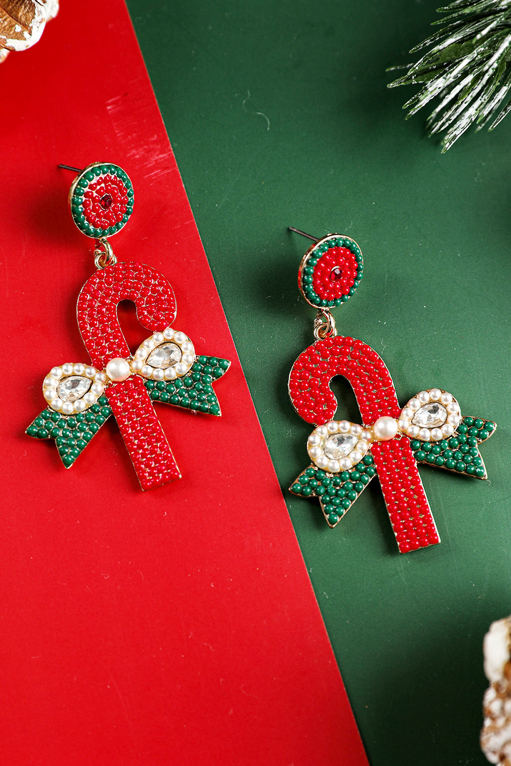 Aveuri-Black Friday Cyber ??Monday Christmas Racing Red Christmas Sweet Candy Canes Beaded Earrings