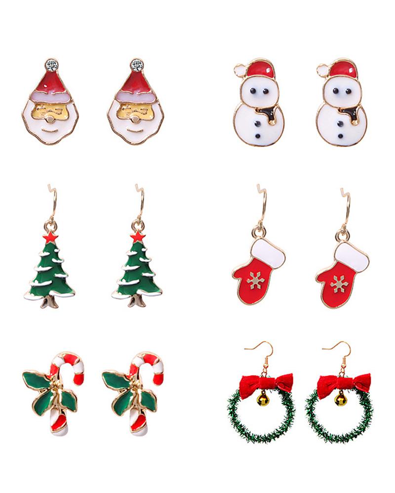 Aveuri-Black Friday Cyber ??Monday Christmas gifts6Pairs Christmas Tree Santa Snowman Candy Cane Gloves Drop Hoop Earrings Set