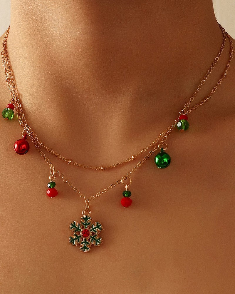 Aveuri-Black Friday Cyber ??Monday Christmas gifts1pc Christmas Jingle Bell Snowflake Layered Necklace