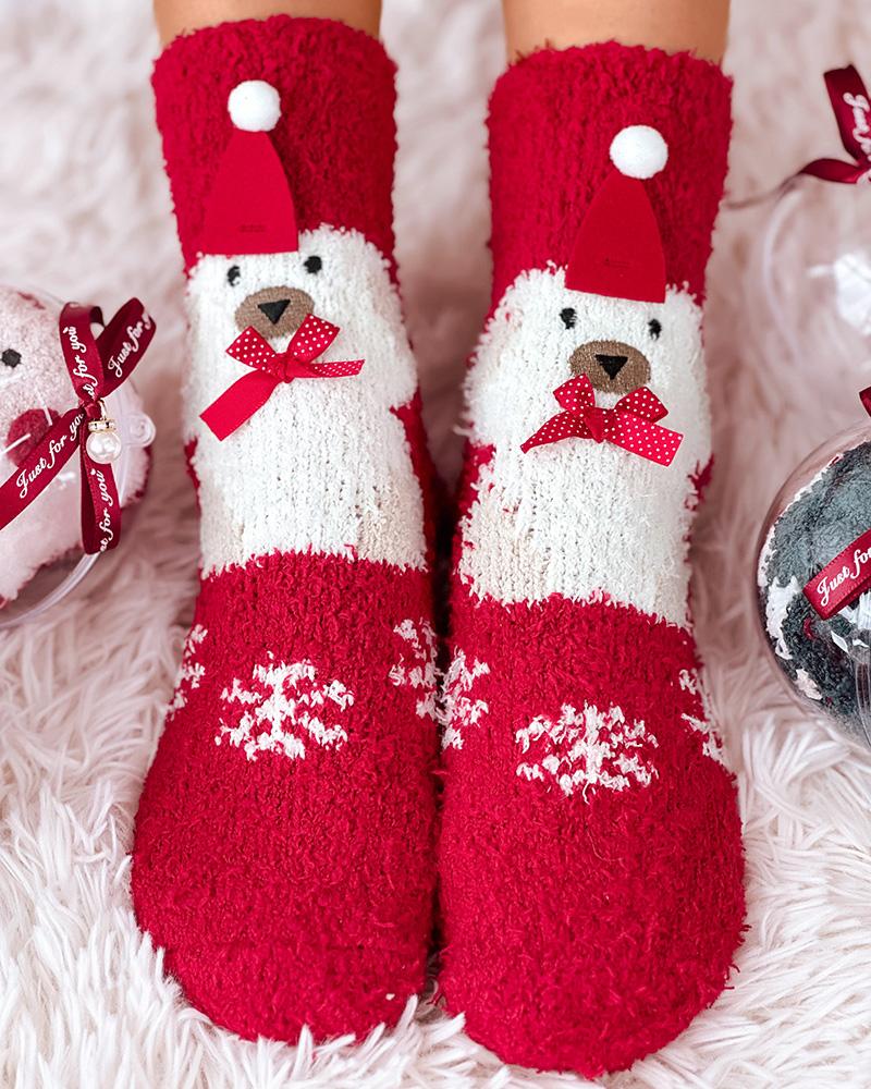 Aveuri-Black Friday Cyber ??Monday Christmas gifts1Pair Christmas Snowflake Elk Snowman Pattern Fuzzy Thermal Socks