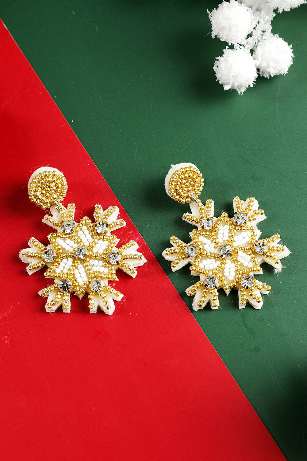 Aveuri-Black Friday Cyber ??Monday Christmas Gold Christmas Snowflake Rhinestone Rice Beaded Drop Earrings