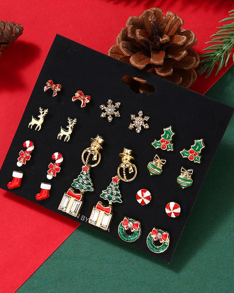 Aveuri-Black Friday Cyber ??Monday Christmas gifts12Pairs Christmas Snowflake Elk Shaped Stud Earrings Set