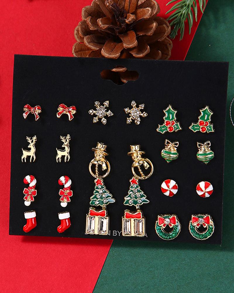 Aveuri-Black Friday Cyber ??Monday Christmas gifts12Pairs Christmas Snowflake Elk Shaped Stud Earrings Set