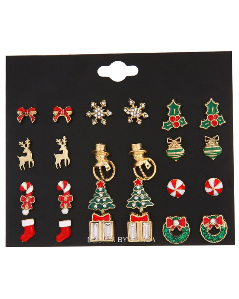 Aveuri-Black Friday Cyber ??Monday Christmas gifts12Pairs Christmas Snowflake Elk Shaped Stud Earrings Set