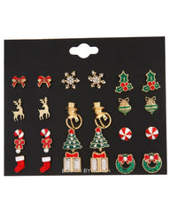 Aveuri-Black Friday Cyber ??Monday Christmas gifts12Pairs Christmas Snowflake Elk Shaped Stud Earrings Set