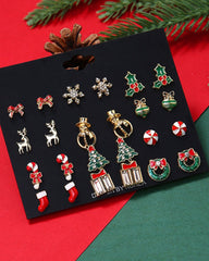 Aveuri-Black Friday Cyber ??Monday Christmas gifts12Pairs Christmas Snowflake Elk Shaped Stud Earrings Set