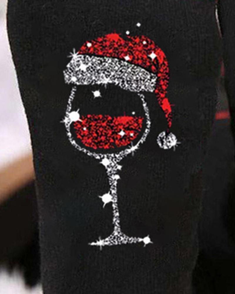 Aveuri-Black Friday Cyber ??Monday Christmas gifts1Pair Christmas Wine Glass Print Colorblock Crew Socks