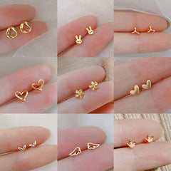 Aveuri Simple Butterfly Smooth Mini Small Animal Flower Crown Heart Stud Earring